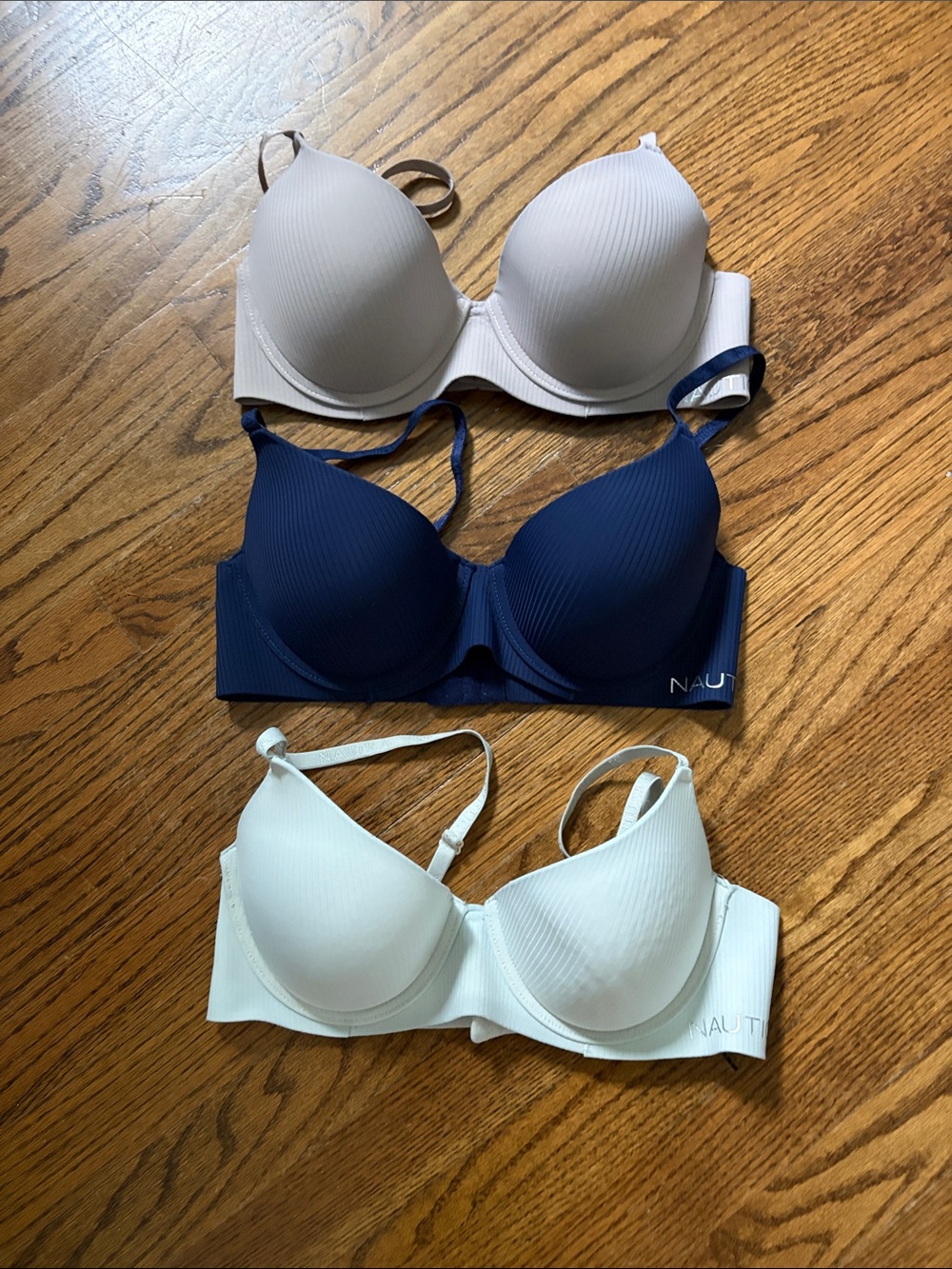 Nautica 3-Pack Molded T-Shirt Bras — Navy, Light Gray, Off-White
